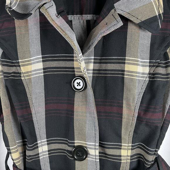 Tommy Hilfiger Flannel Plaid Belted Button-Down Cozy Plaid Jacket Trench Coat XS - Picture 6 of 13